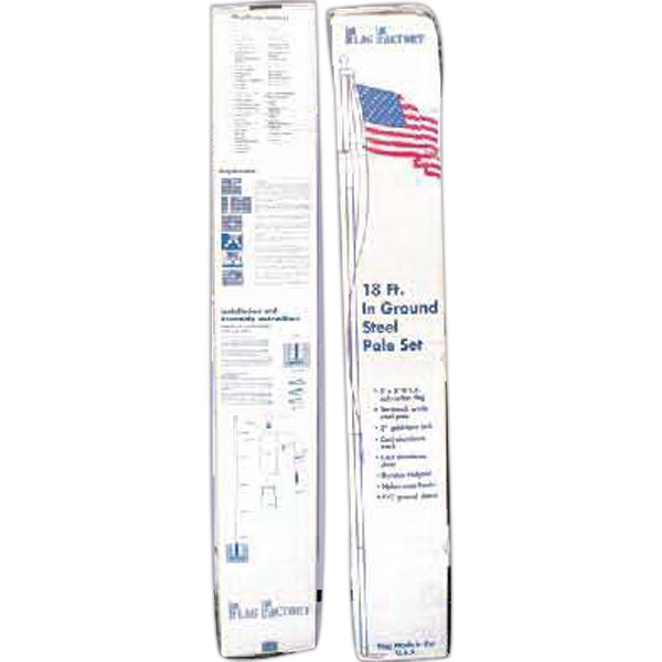 18ft. steel white pole w/poly cotton 3ft. x 5ft. USA flag