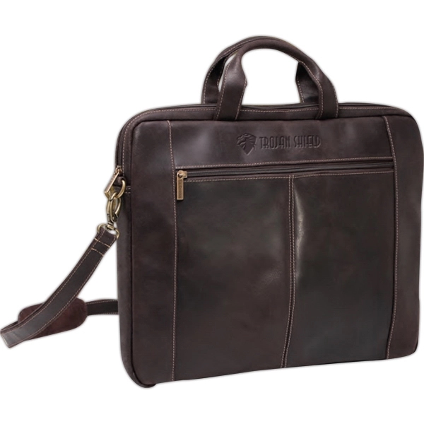 Distressed Leather 17&quot; Slim Briefcase