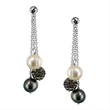 Freshwater Cultured Pearl and Pave Crystal Drop Earrings